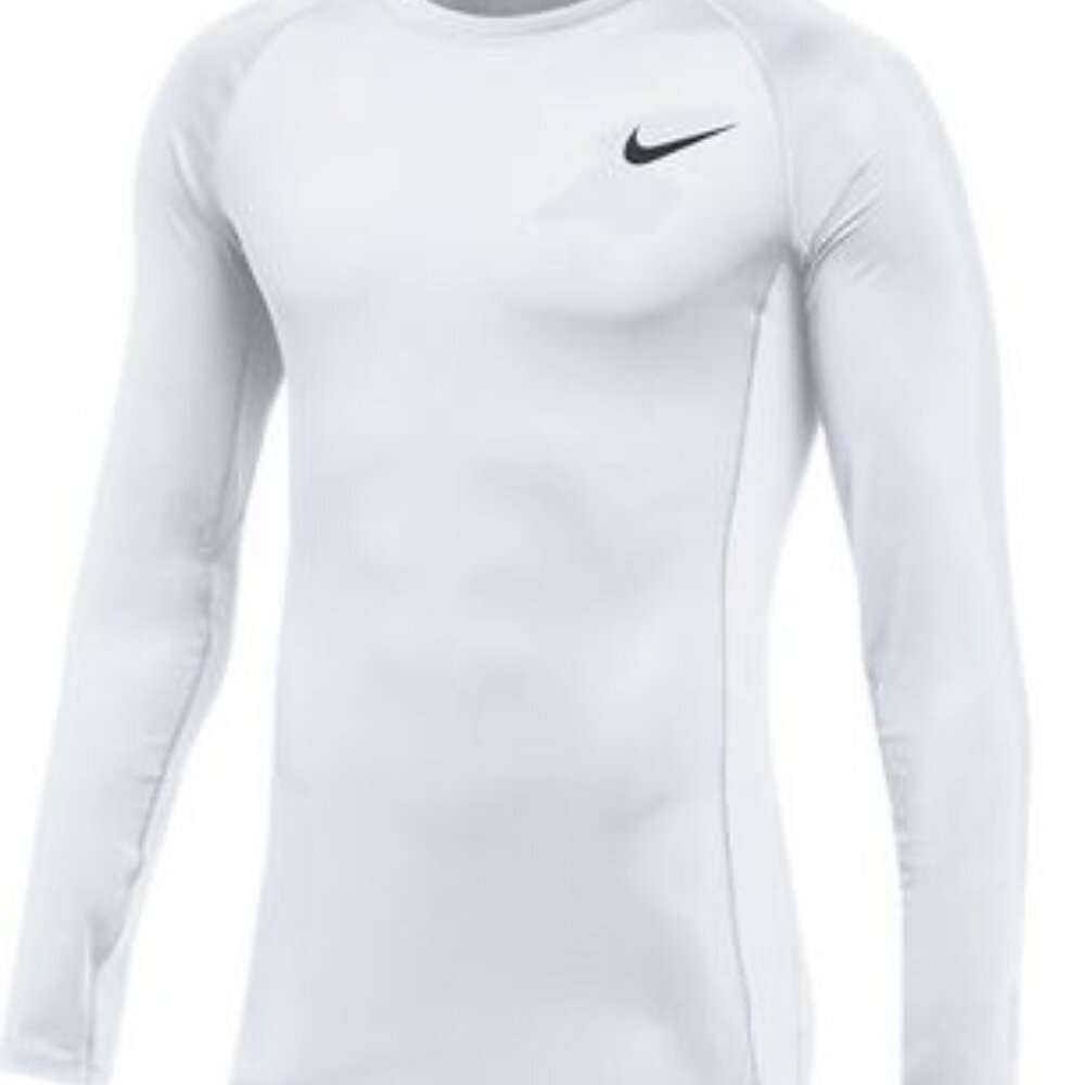 Nike Men's Pro Long-Sleeve Dri Fit T-Shirt - White,  Sizes L to 2XL